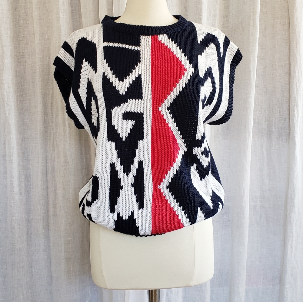 Vintage Navy and Pink Sweater top - Picture 2 of 4